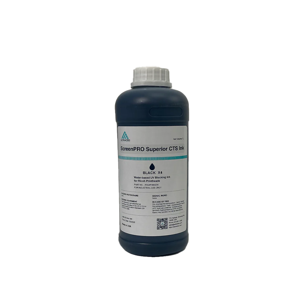 ScreenPRO Superior CTS Ink Black X4 water-based UV blocking ink bottle for screen printing