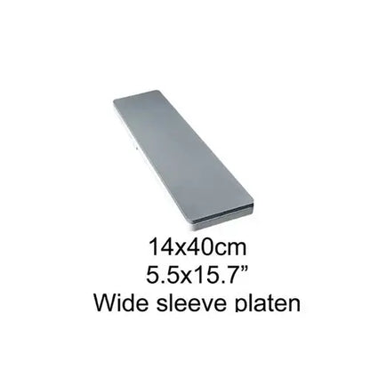A silver rectangular metal plate shown at an angle on a white background, with text below reading '14x40cm 5.5x15.