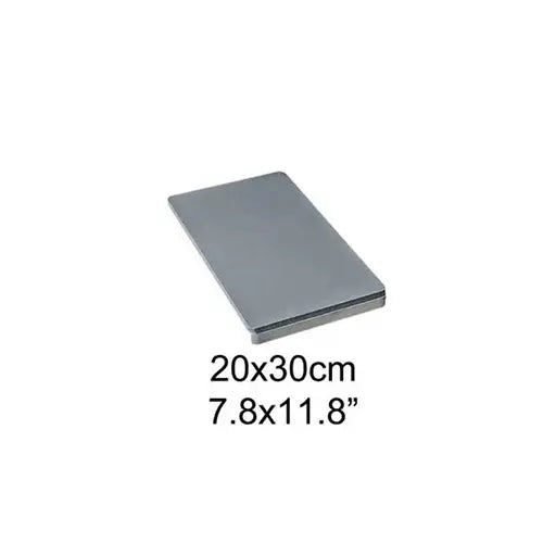 A rectangular gray metal sheet or panel shown at an angle on a white background, with text below reading 20x30cm and 7.8x11.