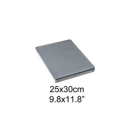 A square gray metal tray or platform shown at an angle on a white background, with text below reading 25x30cm and 9.8x11.8".
