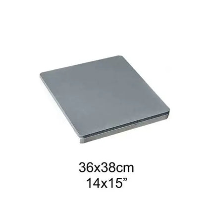 A square gray tile or mat shown at an angle on a white background, with text below reading 36x38cm / 14x15".