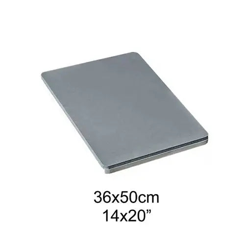 A rectangular gray mat or board shown at an angle on a white background, with black text below reading 36x50cm and 14x20".