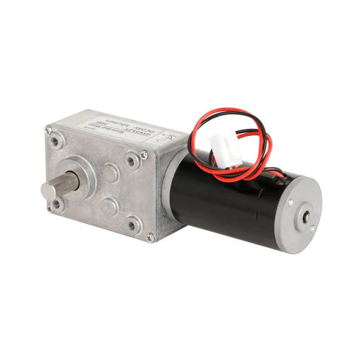 Mechanical gear motor with wiring on a white background