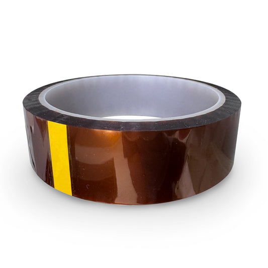 Roll of high-tack tape with a yellow stripe on a white background