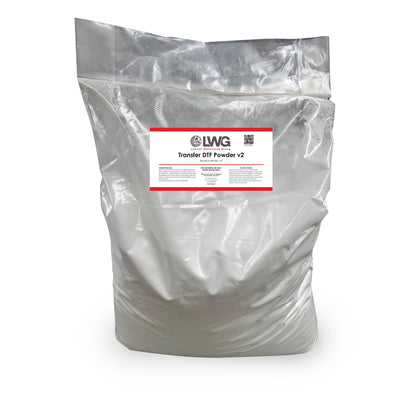 Bag of LWG Transfer DTF Powder v2 with a label on a white background