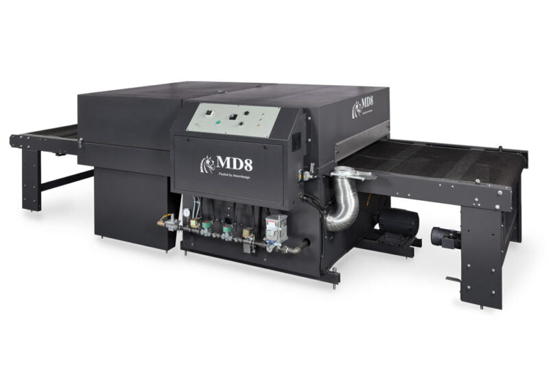 A large black industrial machine with the visible branding 'MD8' and 'MDX' on its side, photographed on a clean white studio background.