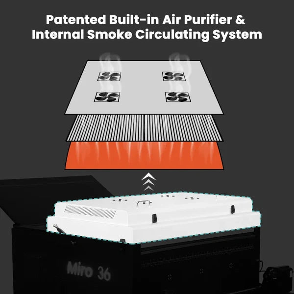 Patented Built-in Air Purifier & Internal Smoke Circulating System diagram for Miro 36 DTF Powder Shaker and Dryer
