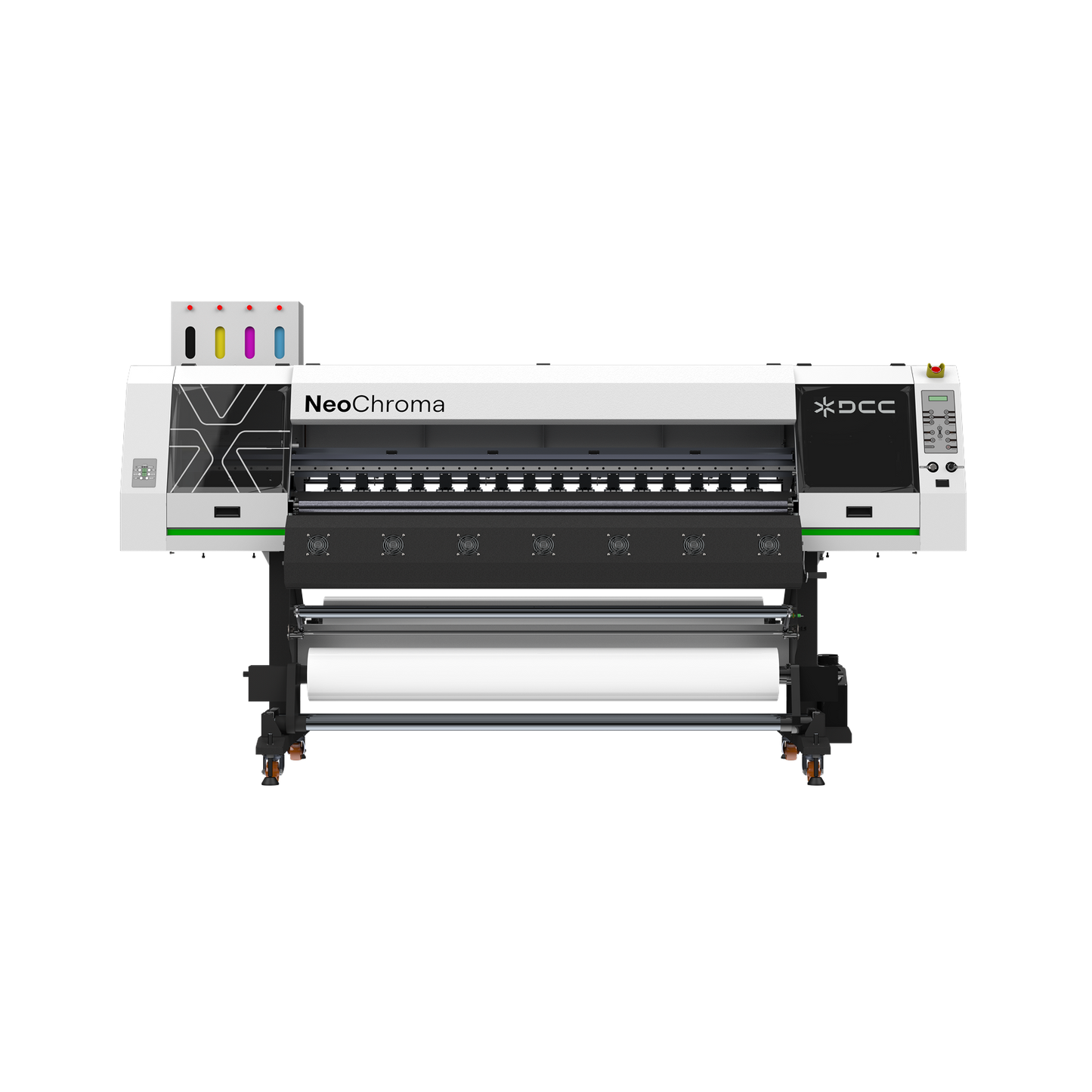 Large printing machine with 'NeoChroma' and 'DCC' branding on a white background