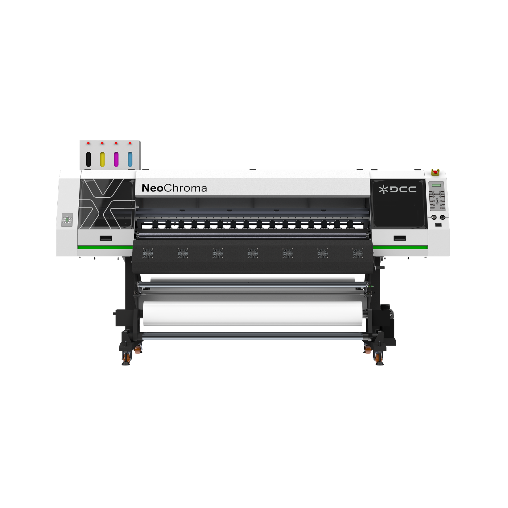 Large printing machine with 'NeoChroma' and 'DCC' branding on a white background