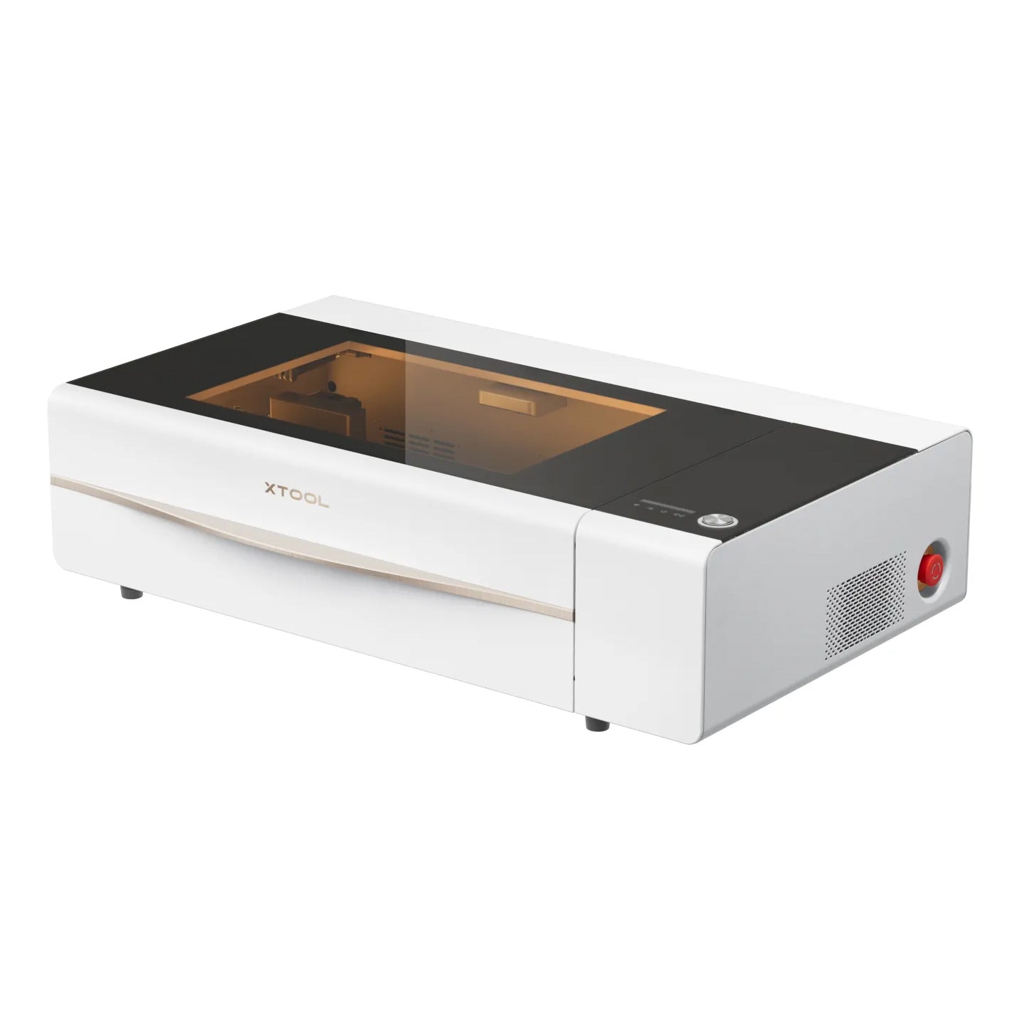 White laser cutting machine with black glass surface on a white background