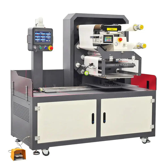 Industrial printing machine with digital display on a white background