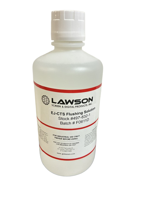 Lawson EJ-CTS Flushing Solution bottle stock number 497-832-1 for computer-to-screen maintenance