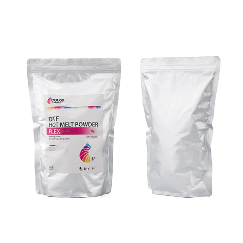 Two packages of DTF hot melt powder Flex on a white background