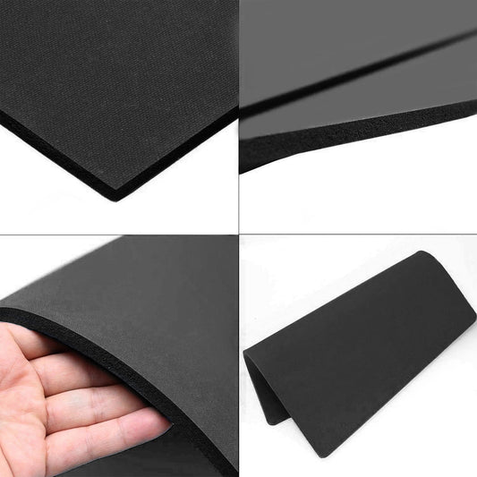 Black foam sheet shown from different angles on a white background