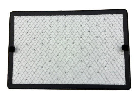 Rectangular air filter with a black frame and mesh screen on a white background.