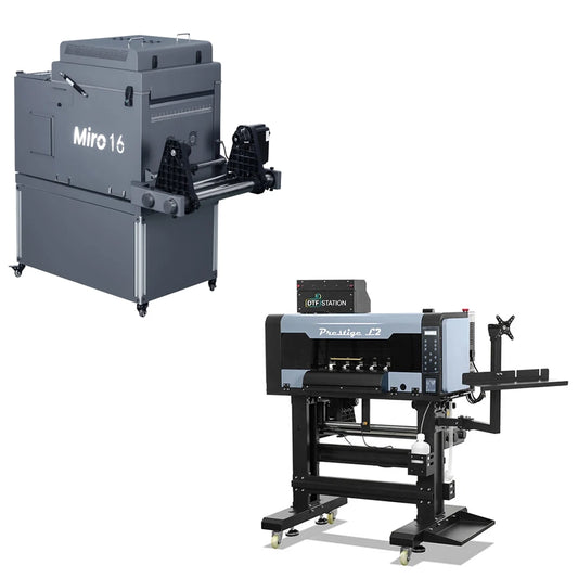 Two industrial machines labeled 'Miro 16' and 'Prestige 12' on a white background.