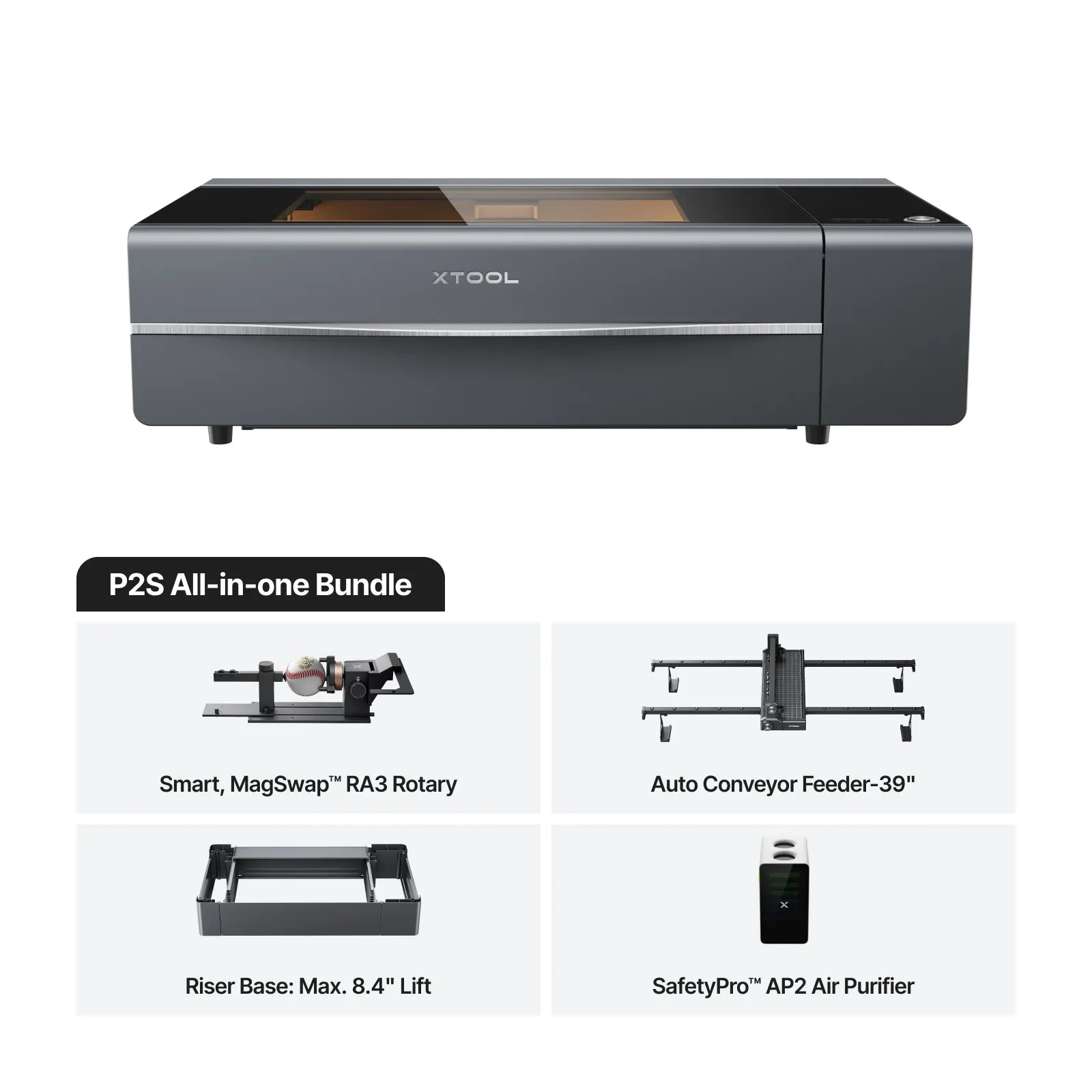 XTOOL P2S All-in-one Bundle with components on a white background