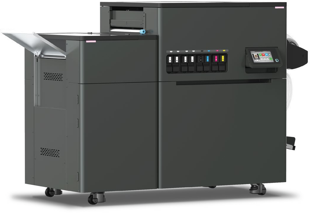 Vega S17 DTF printer all-in-one production system in dark gray with digital touchscreen display