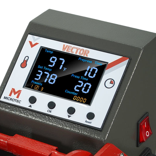 Digital control panel with Vector branding on a white background