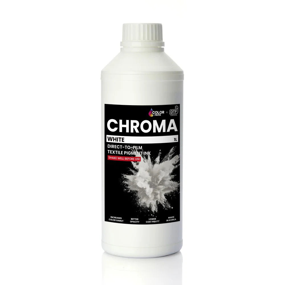 Bottle of Chroma white ink on a white background