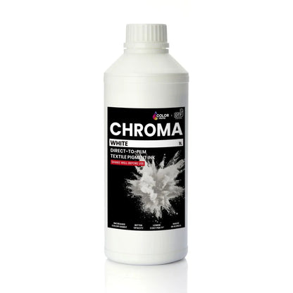 Bottle of Chroma white ink on a white background